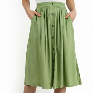 National Summer Skirts Casual Front Button A-Line Midi Skirt Pockets Size 14